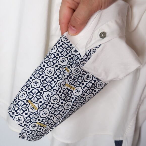 Ted Baker Mens Button Up Shirt Size 16.5 White Blue Geometric Office Formal - Picture 8 of 11